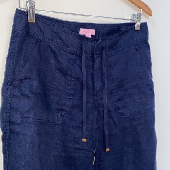 Lilly Pulitzer Galley 100% Linen Wide Leg Pants Navy Size 2 - Picture 4 of 7